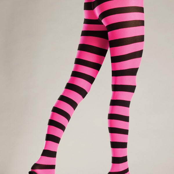 Pink & Black Wide Stripe Opaque Tights