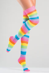 Neon Rainbow Striped Thigh Highs